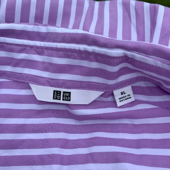 NWT UNIQLO Women's size XL Lavendar/White Striped Long Sleeve Button Down Shirt - Picture 10 of 12